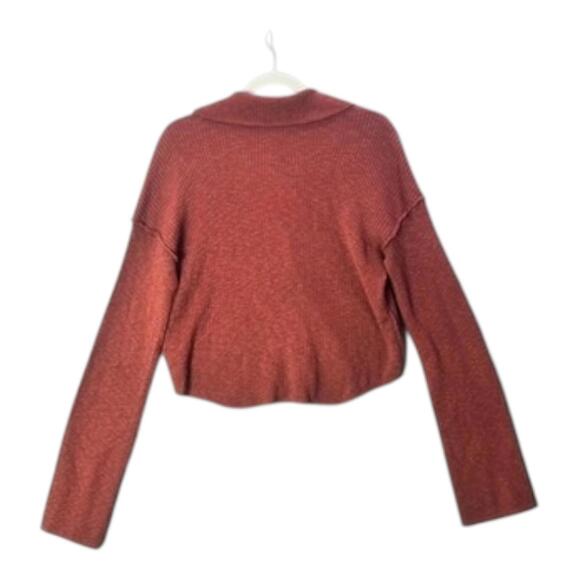 Free People Ella Button-Up Sweater Rust Ribbed Collared Cardigan M - Picture 3 of 10